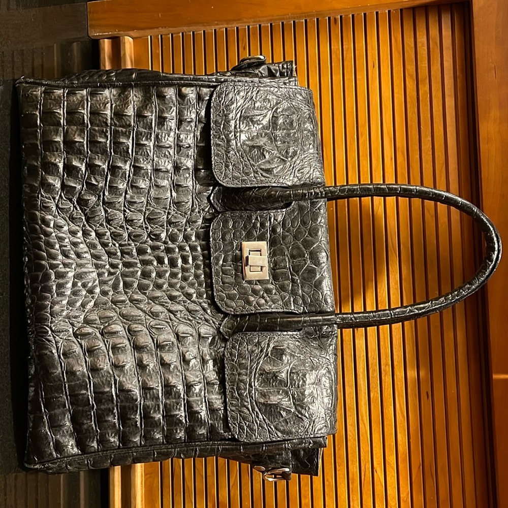 Italian Made Embossed Leather Satchel.